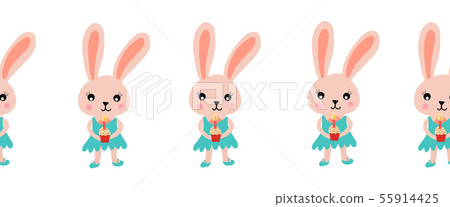 Seamless border bunny holding a cupcake with a candle. Cute vector illustration for kids birthday Seamless border bunny holding a cupcake with a candle. Cute vector illustration for kids birthday 55914425