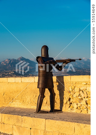 Alicante, Spain: Metal sculpture of a warrior in Santa Barbara castle Alicante, Spain: Metal sculpture of a warrior in Santa Barbara castle 55914649