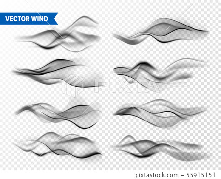 Realistic Wind Set on Transparent Background. Vector Vapor in Air, Smoke Steam Flow. Fog, Mist 55915151