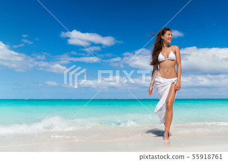 Beach Asian woman in fashion beachwear cover-up skirt clothing 55918761