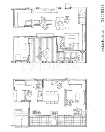 LDK floor plan black and white 55919338