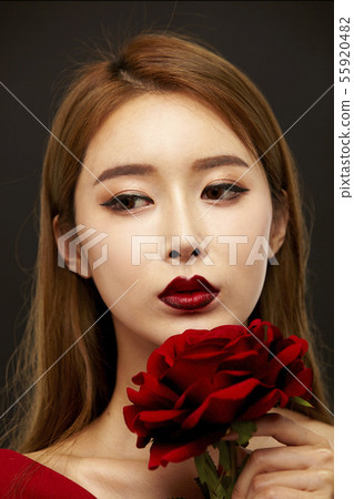 Flower, rose, dress, beauty, young woman 55920482