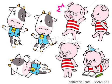 Animal illustration material set 5 [Ushi, pig] 55921845
