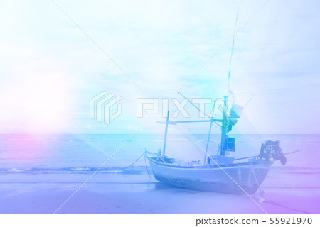 beach and fishing boat for background design 55921970
