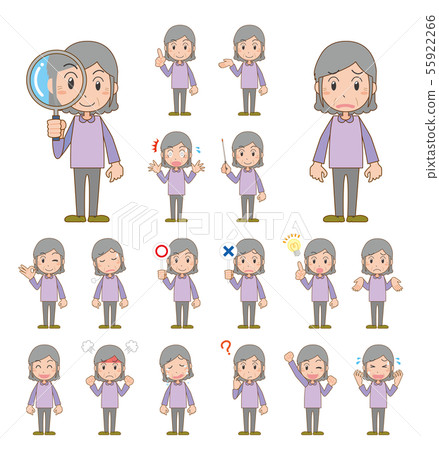 Elderly elderly grandmother pose facial expression set main line available Elderly elderly grandmother pose facial expression set main line available 55922266