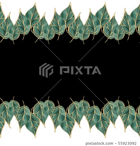 Seamless border. Pattern with green leaves Seamless border. Pattern with green leaves 55923092