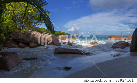 Seychelles, Prale island, Anse Lazio beach panoram Seychelles, Prale island, Anse Lazio beach panoram 55924161