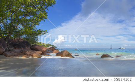 Seychelles, Prale island, Anse Lazio beach panoram Seychelles, Prale island, Anse Lazio beach panoram 55924162