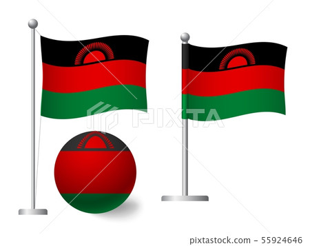 Malawi flag on pole and ball icon 55924646