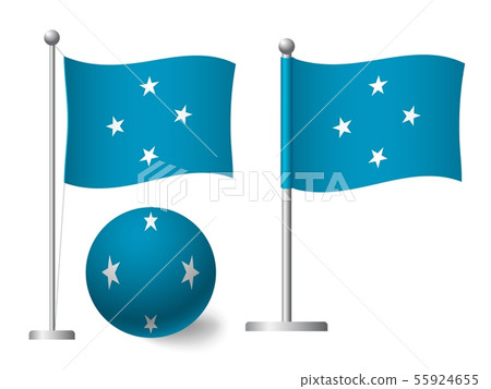 Micronesia flag on pole and ball icon 55924655