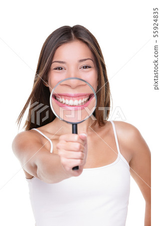 Woman showing perfect smile white teeth dental Woman showing perfect smile white teeth dental 55924835
