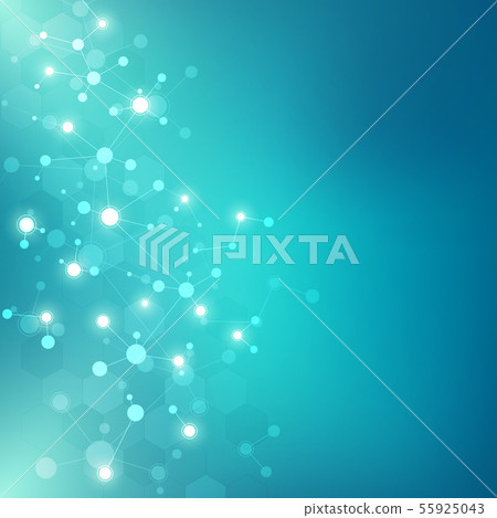 Abstract molecules on green background. Molecular structures or DNA strand, neural network, genetic 55925043