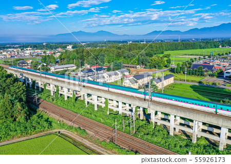 Tohoku Shinkansen and Nasu in summer, Tohoku Shinkansen in August, Tohoku Shinkansen in midsummer, drone shooting, clear Tohoku Shinkansen, Tohoku Shinkansen and Nasu in summer, Tohoku Shinkansen in August, Tohoku Shinkansen in midsummer, drone shooting, clear Tohoku Shinkansen, 55926173