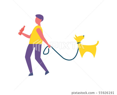 Man Walking with Dog in Park Isolated Cartoon Icon - Stock Illustration  [55926191] - PIXTA