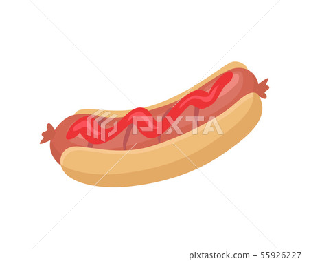 Hot Dog, Fast Food Vector Cartoon Style Banner 55926227
