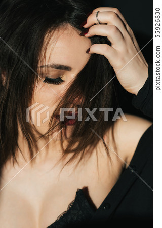 sensual expressive portrait of a girl with disheveled hair and red lipstick sensual expressive portrait of a girl with disheveled hair and red lipstick 55926830