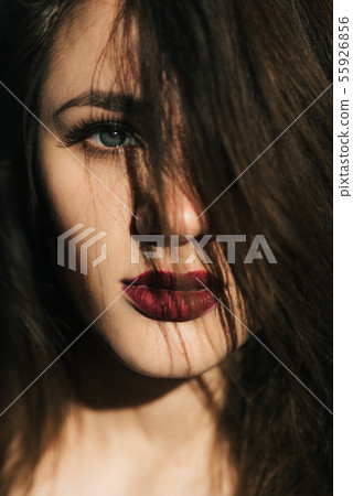 sensual expressive portrait of a girl with disheveled hair and red lipstick sensual expressive portrait of a girl with disheveled hair and red lipstick 55926856