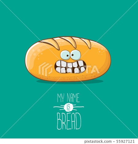 vector funky cartoon cute white loaf of bread character isolated on azure background. My name is vector funky cartoon cute white loaf of bread character isolated on azure background. My name is 55927121