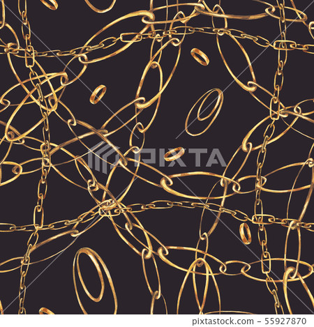 Watercolor gold chains and rings seamless pattern, 55927870
