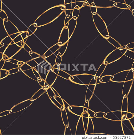 Watercolor gold chains and rings seamless pattern, 55927871