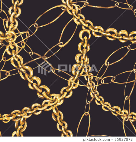 Watercolor gold chains and rings seamless pattern, 55927872