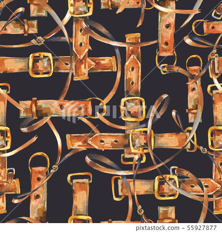 Vintage watercolor leather belt seamless pattern , Vintage watercolor leather belt seamless pattern , 55927877