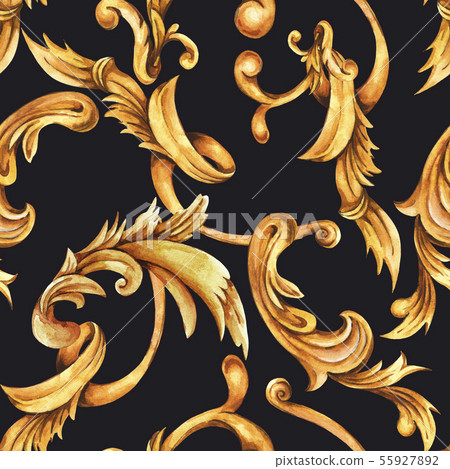 Watercolor golden baroque seamless pattern, rococo 55927892