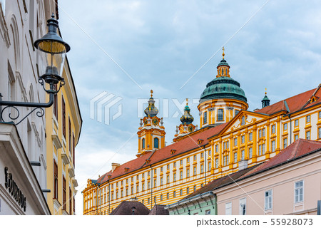 Melk Abbey, German: Stift Melk. Benedictine abbey above the town of Melk in Lower Austria, Austria Melk Abbey, German: Stift Melk. Benedictine abbey above the town of Melk in Lower Austria, Austria 55928073