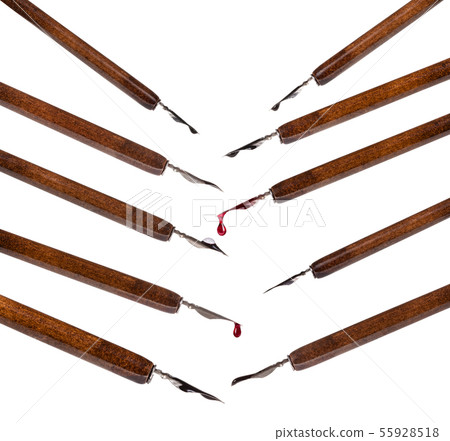 set from brown dip pen with steel nib with drop set from brown dip pen with steel nib with drop 55928518