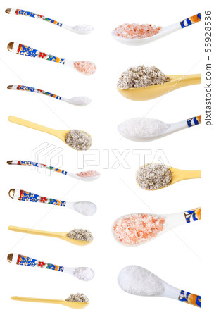 set from ceramic spoons with various salts 55928536