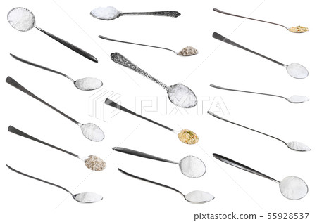 collection from metal spoons with various salts 55928537