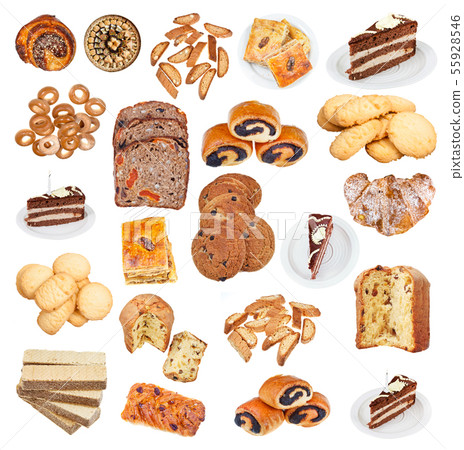 collection from various pastries isolated on white 55928546
