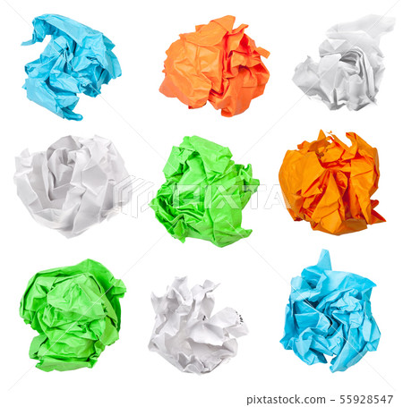 various crumpled paper balls isolated on white various crumpled paper balls isolated on white 55928547
