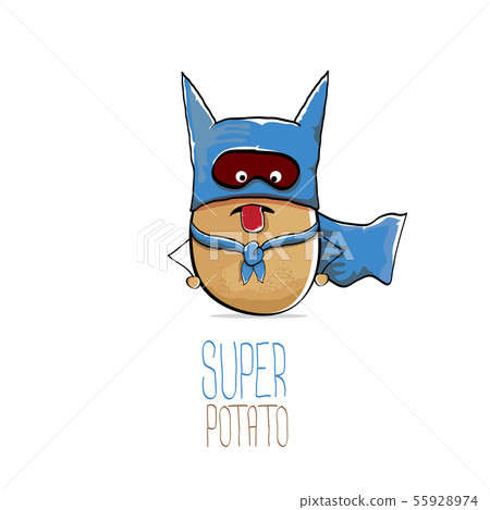vector funny cartoon cute brown super hero potato with blue hero cape and hero mask isolated on vector funny cartoon cute brown super hero potato with blue hero cape and hero mask isolated on 55928974