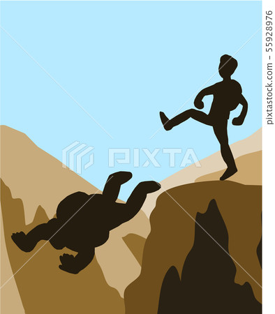 Climbers kicking weak friends down the cliff. Climbers kicking weak friends down the cliff. 55928976