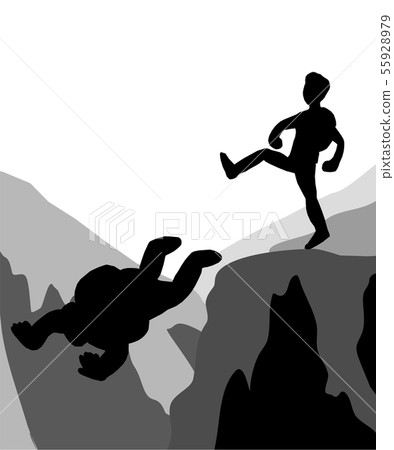 Climbers kicking weak friends down the cliff. Climbers kicking weak friends down the cliff. 55928979