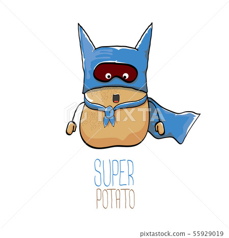 vector funny cartoon cute brown super hero potato with blue hero cape and hero mask isolated on vector funny cartoon cute brown super hero potato with blue hero cape and hero mask isolated on 55929019
