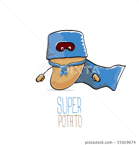 vector funny cartoon cute brown super hero potato with blue hero cape and hero mask isolated on vector funny cartoon cute brown super hero potato with blue hero cape and hero mask isolated on 55929074