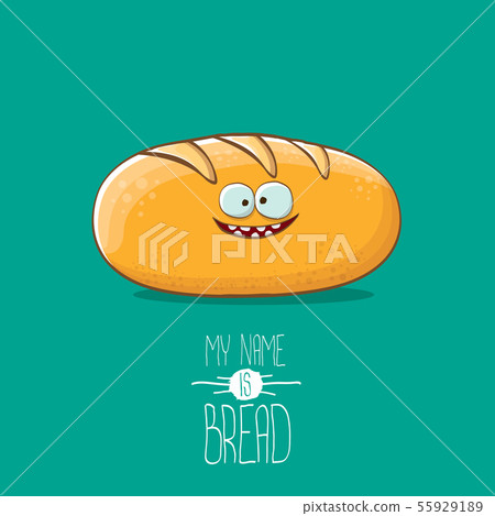 vector funky cartoon cute white loaf of bread character isolated on azure background. My name is 55929189