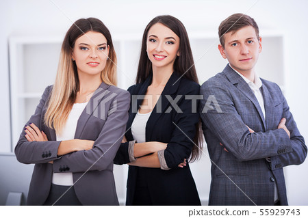 Business and office concept - happy business team in office 55929743