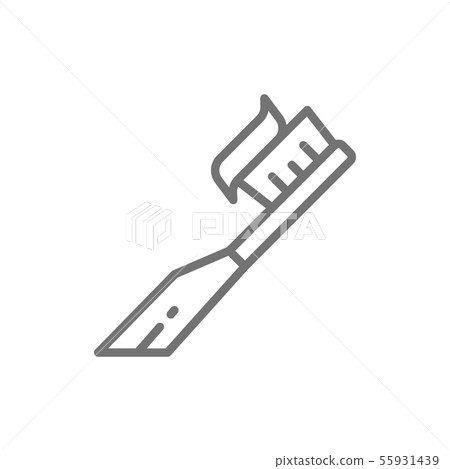 Vector toothbrush with paste, toothpaste line icon. 55931439