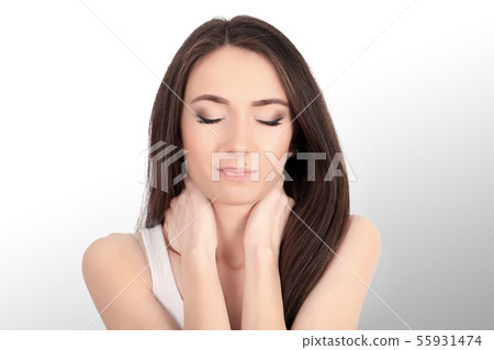 Beautiful Woman Feeling Sick, Having Headache, Painful Body Pain Beautiful Woman Feeling Sick, Having Headache, Painful Body Pain 55931474
