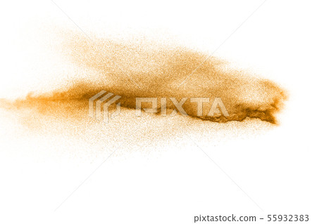 Abstract orange powder explosion on white. Abstract orange powder explosion on white. 55932383