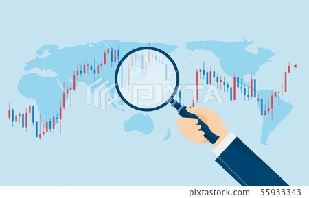 Image illustration of candlestick chart and magnifying glass 55933343