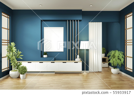 cabinet mock up on room dark blue on floor wooden 55933917
