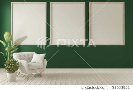 Mock up poster frame on dark green living room 55933991