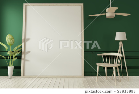 Mock up poster frame on dark green living room 55933995