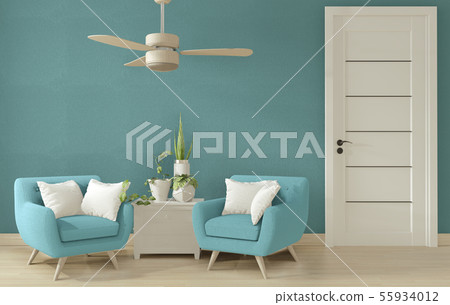 Interior poster mock up blue living room design.3D Interior poster mock up blue living room design.3D 55934012