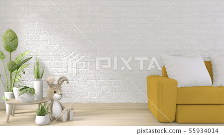 yellow sofa on white brick wall on floor wooden yellow sofa on white brick wall on floor wooden 55934014