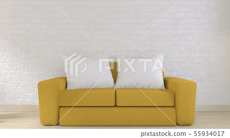 yellow sofa on white brick wall on floor wooden yellow sofa on white brick wall on floor wooden 55934017